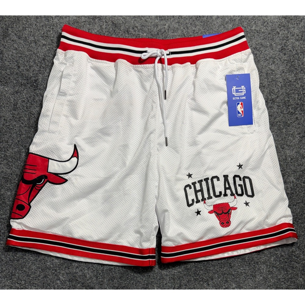 Ultra Game NBA Chicago Bulls Mesh Basketball Shorts White Mens Large NEW